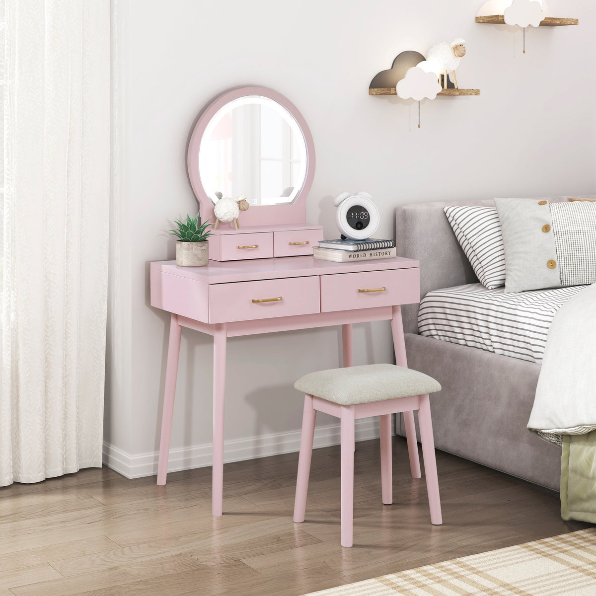 Homelegance Camilla Pink Vanity Dresser with Mirror and Stool Homelegance Camilla Pink Vanity Dresser with Mirror and Stool