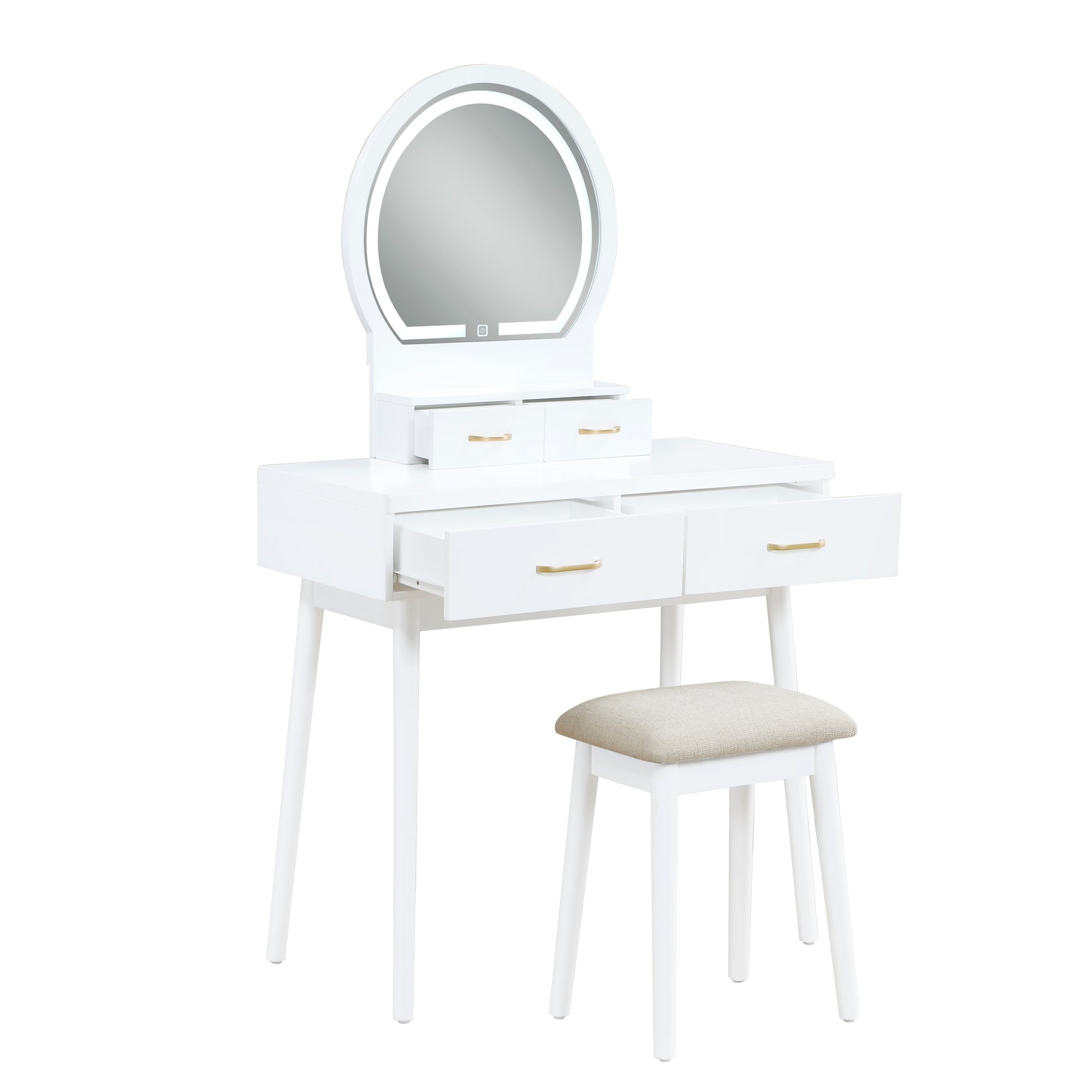 Camilla White Vanity Dresser w/Mirror and Stool - Ornate Home