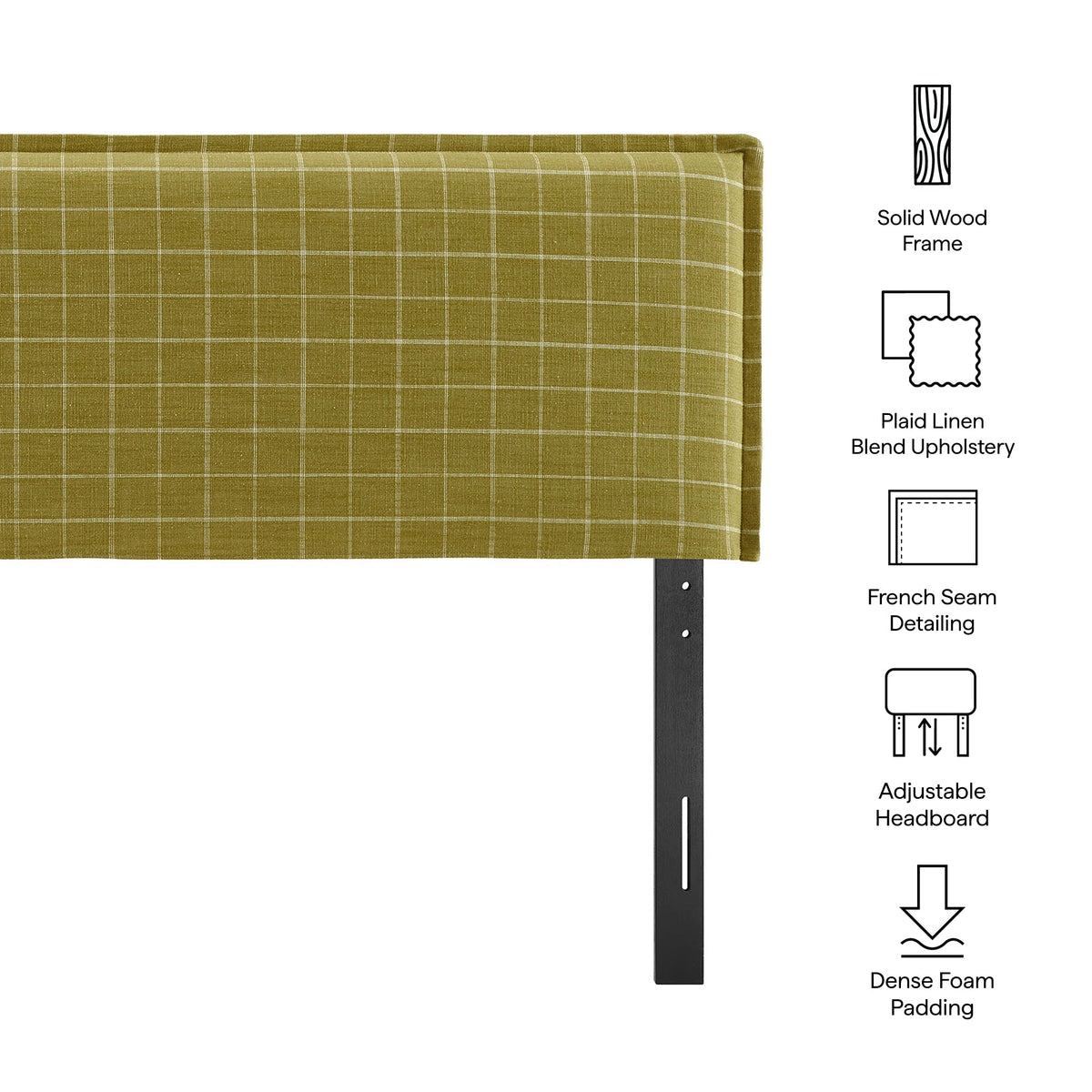 Camille Artichoke Windowpane Check Checkered Linen Blend Queen Size Headboard - Ornate Home