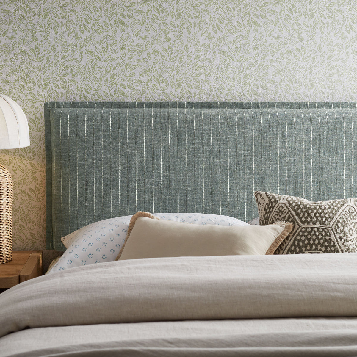 Camille Spa Blue Stripe Striped Linen Blend Full Size Headboard - Ornate Home