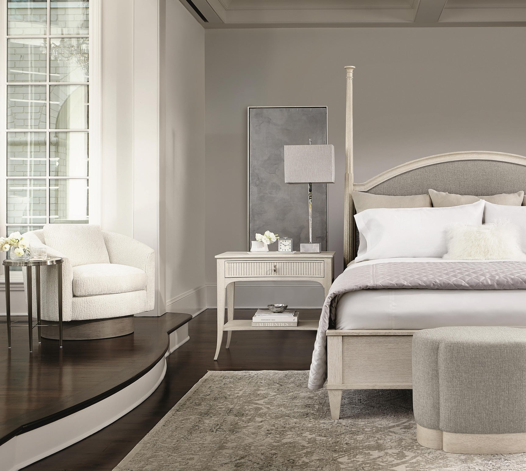 Camino White/Cream/Portobello Fabric Swivel Chair - Ornate Home