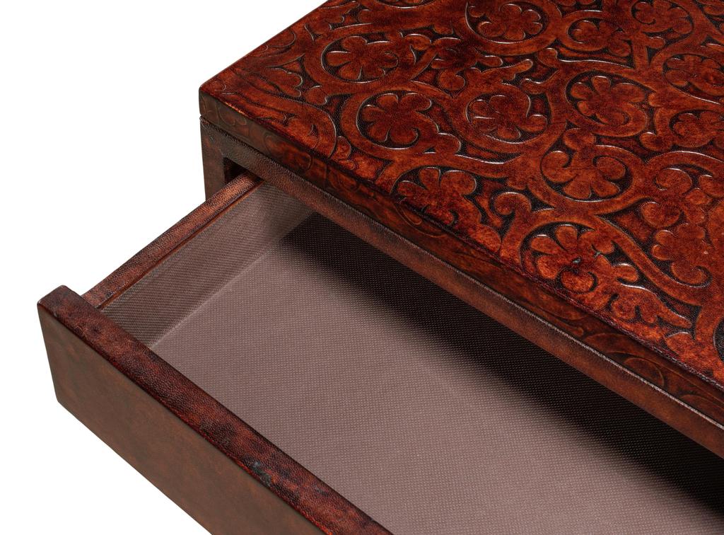 Campaign Brown Embossed Console - Ornate Home