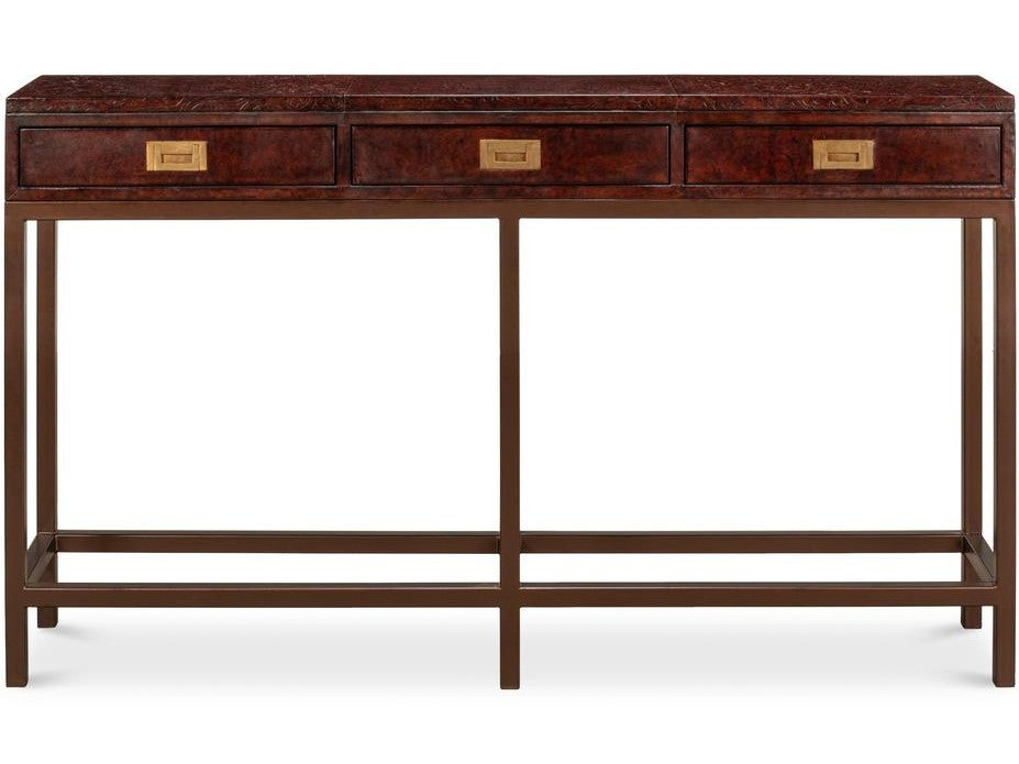 Campaign Brown Embossed Console - Ornate Home
