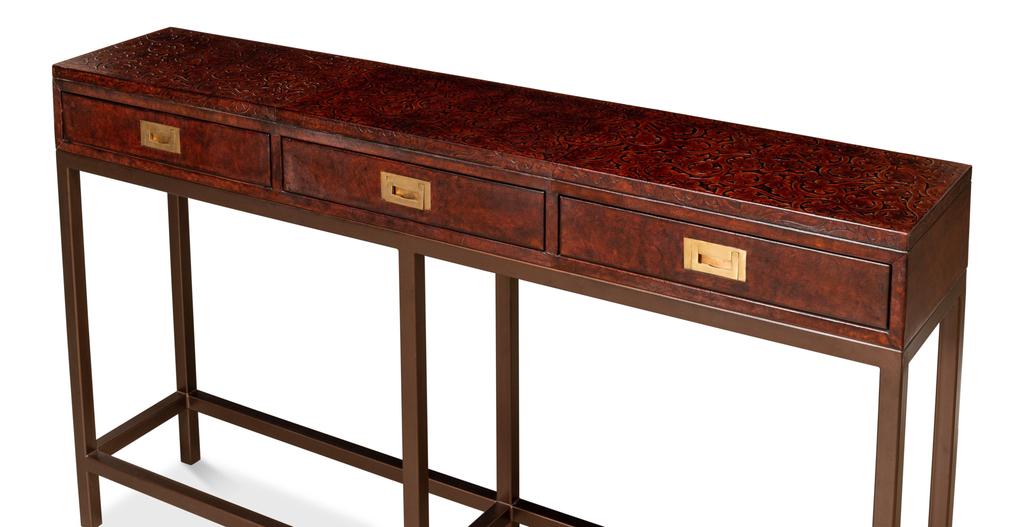 Campaign Brown Embossed Console - Ornate Home