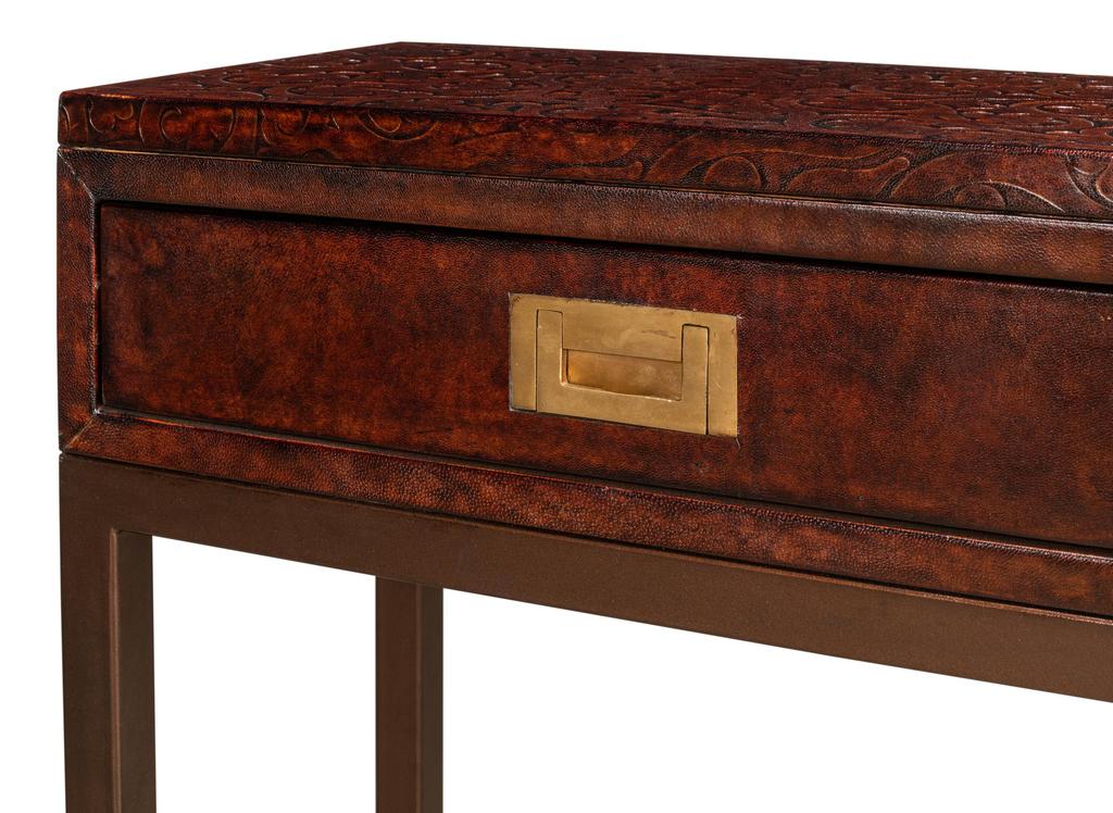Campaign Brown Embossed Console - Ornate Home
