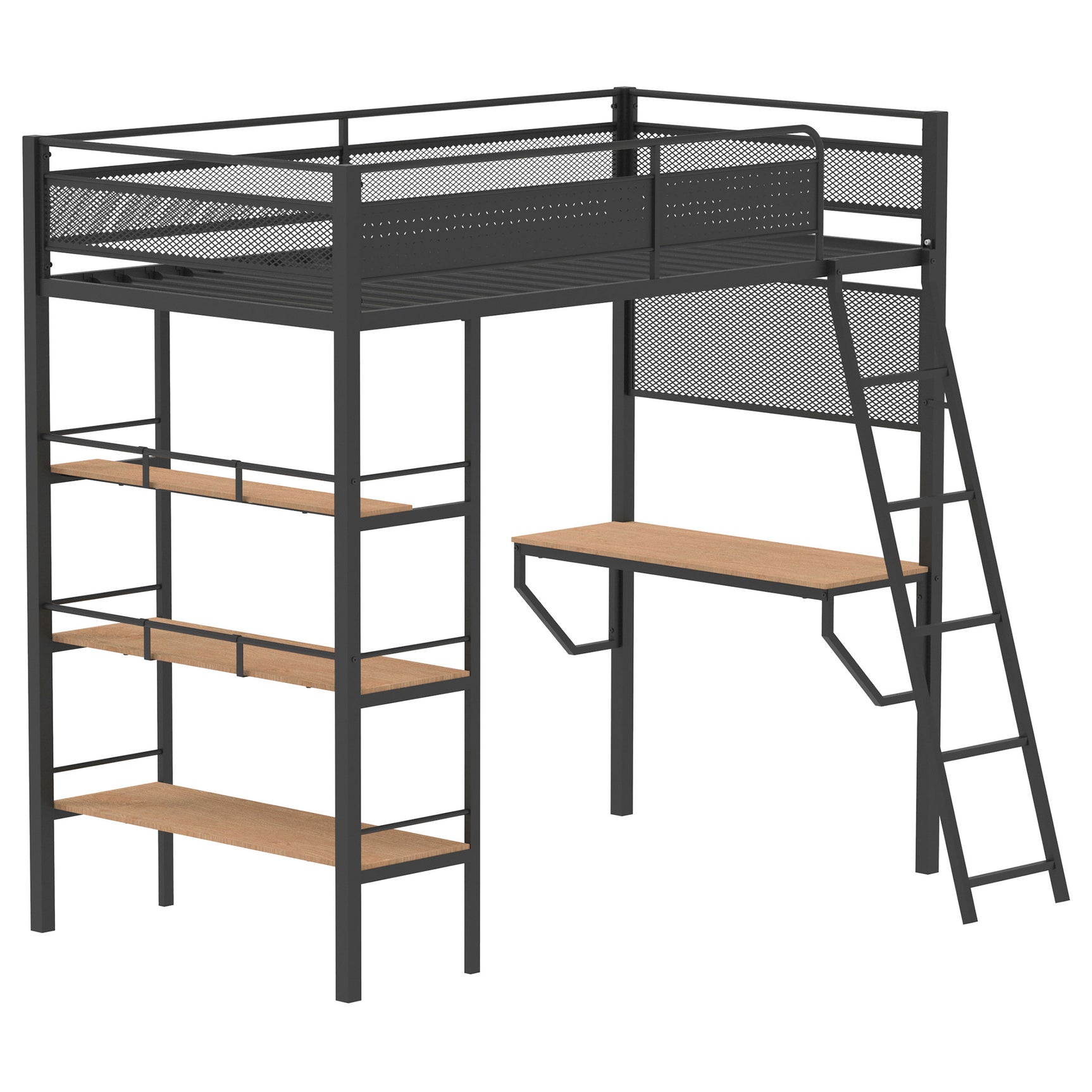 Campus Matte Black 3-shelf Metal Twin Workstation Loft Bed - Ornate Home