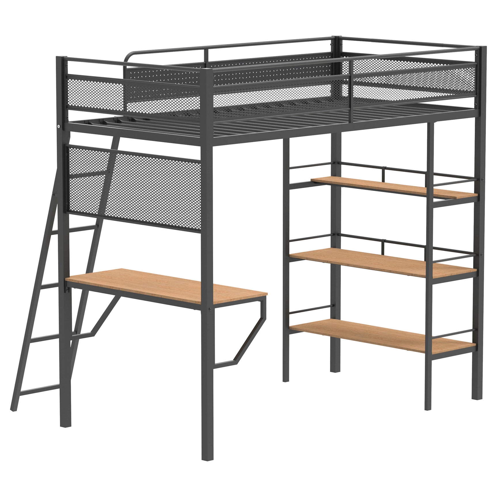 Campus Matte Black 3-shelf Metal Twin Workstation Loft Bed - Ornate Home