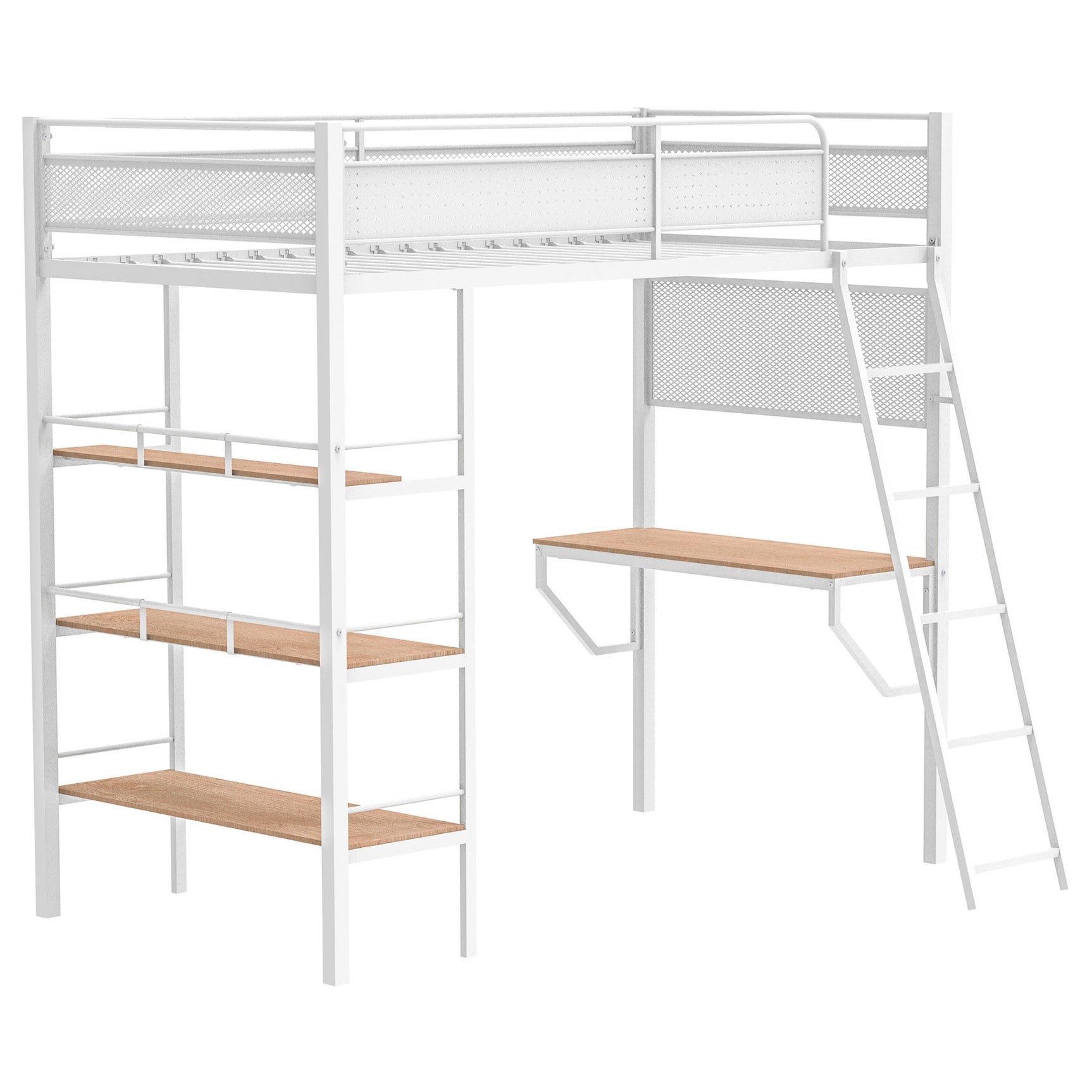 Campus Matte White 3-shelf Metal Twin Workstation Loft Bed - Ornate Home