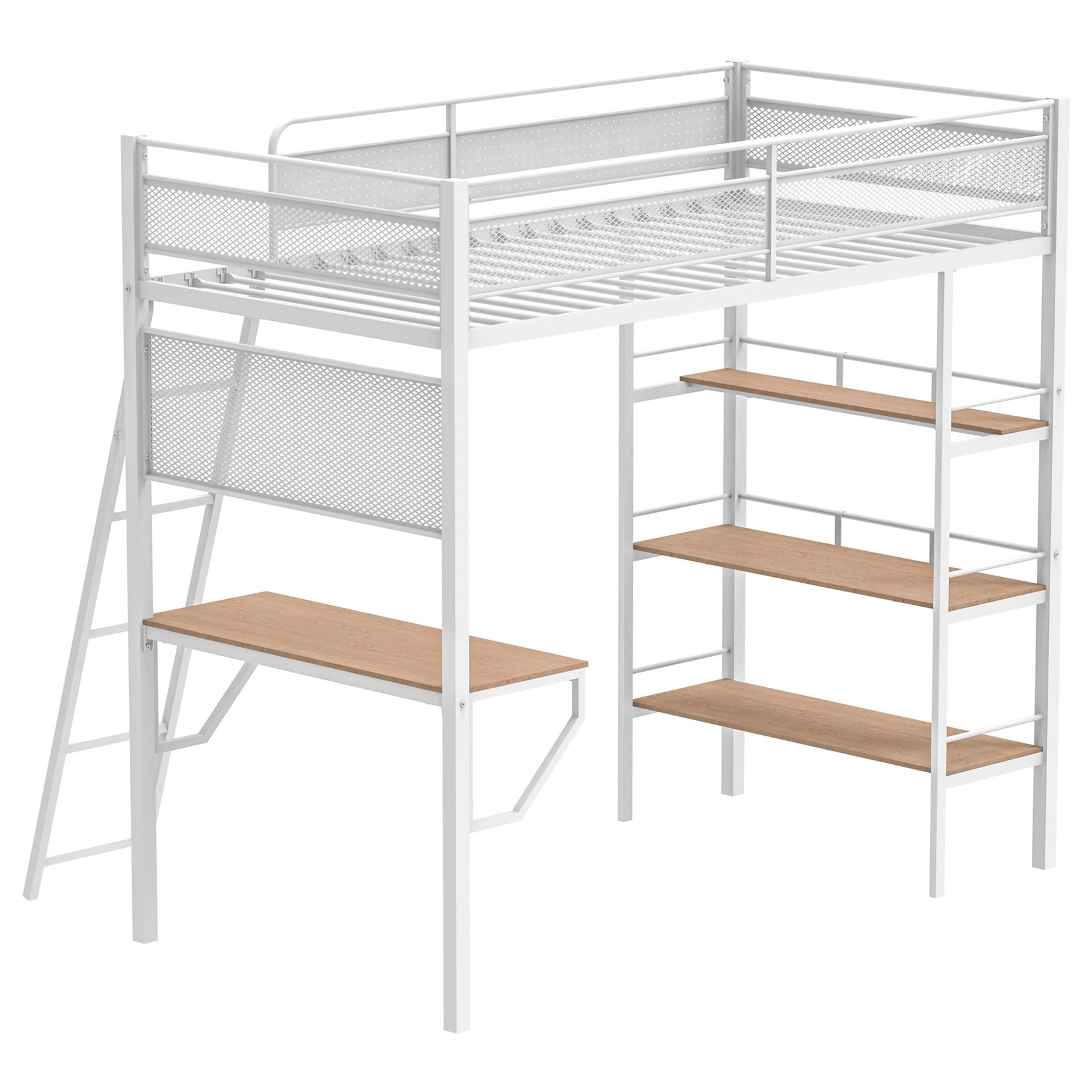 Campus Matte White 3-shelf Metal Twin Workstation Loft Bed - Ornate Home