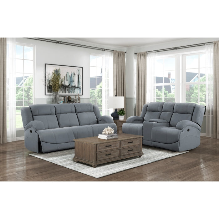 Camryn Graphite Blue Double Reclining Sofa - Ornate Home