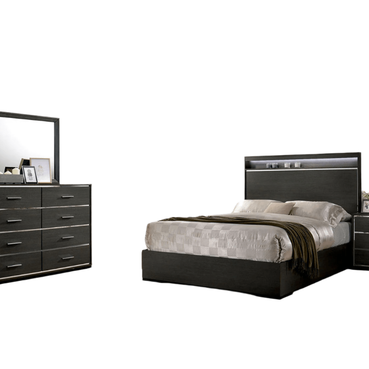 Camryn Warm Gray Queen Bedroom Set w/ 2NS Ornate Home