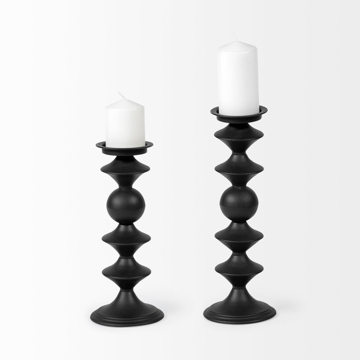 Candelero Black Large Metal Grooved Table Candle Holder - Ornate Home