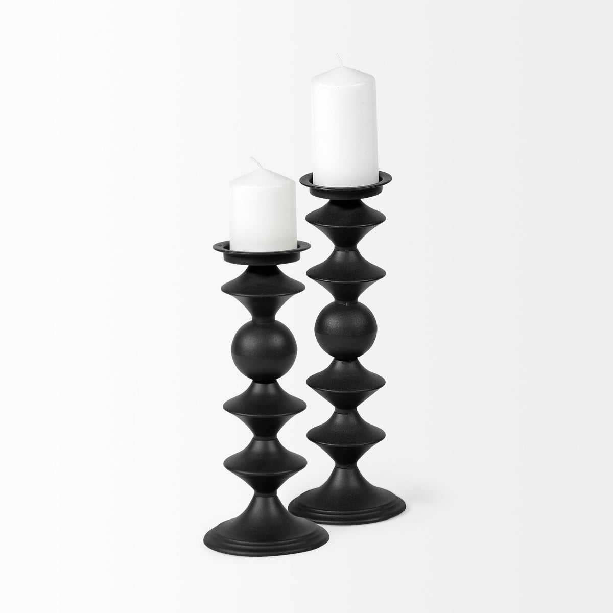Candelero Black Large Metal Grooved Table Candle Holder - Ornate Home
