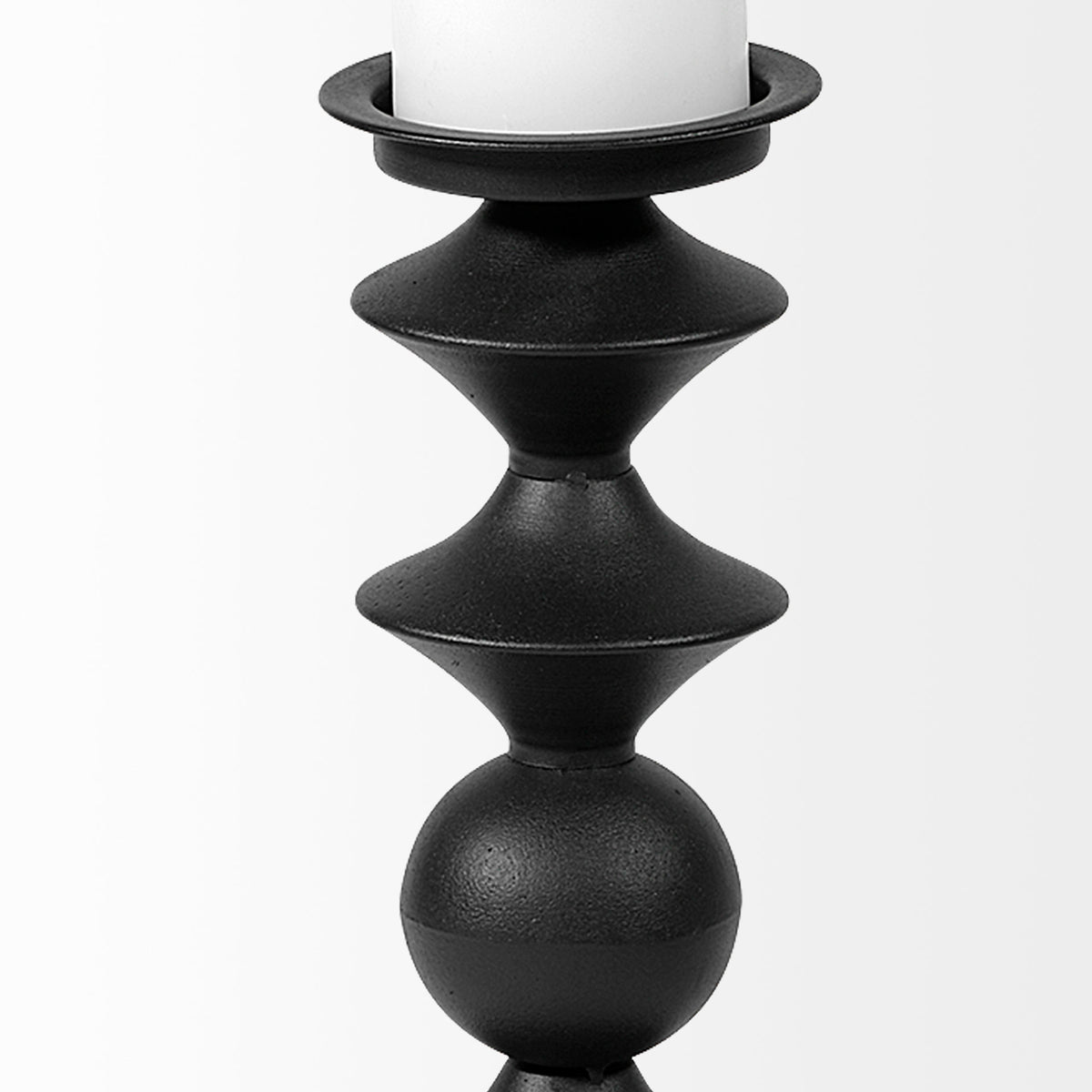Candelero Black Large Metal Grooved Table Candle Holder - Ornate Home