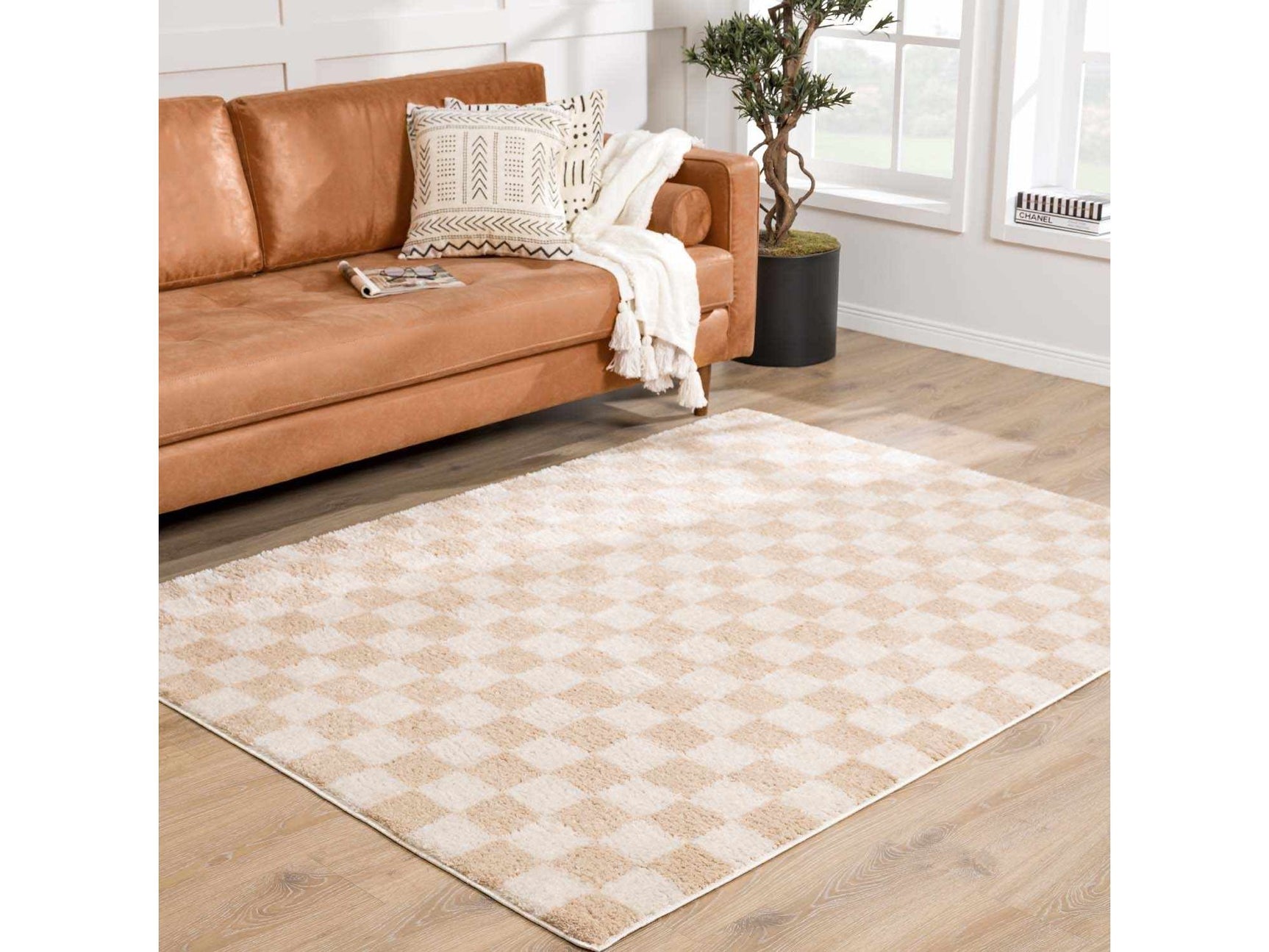 Canika Beige Washable Checkered Area Rug - Ornate Home