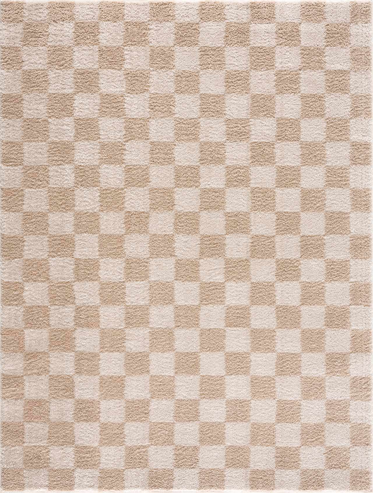 Canika Beige Washable Checkered Area Rug - Ornate Home