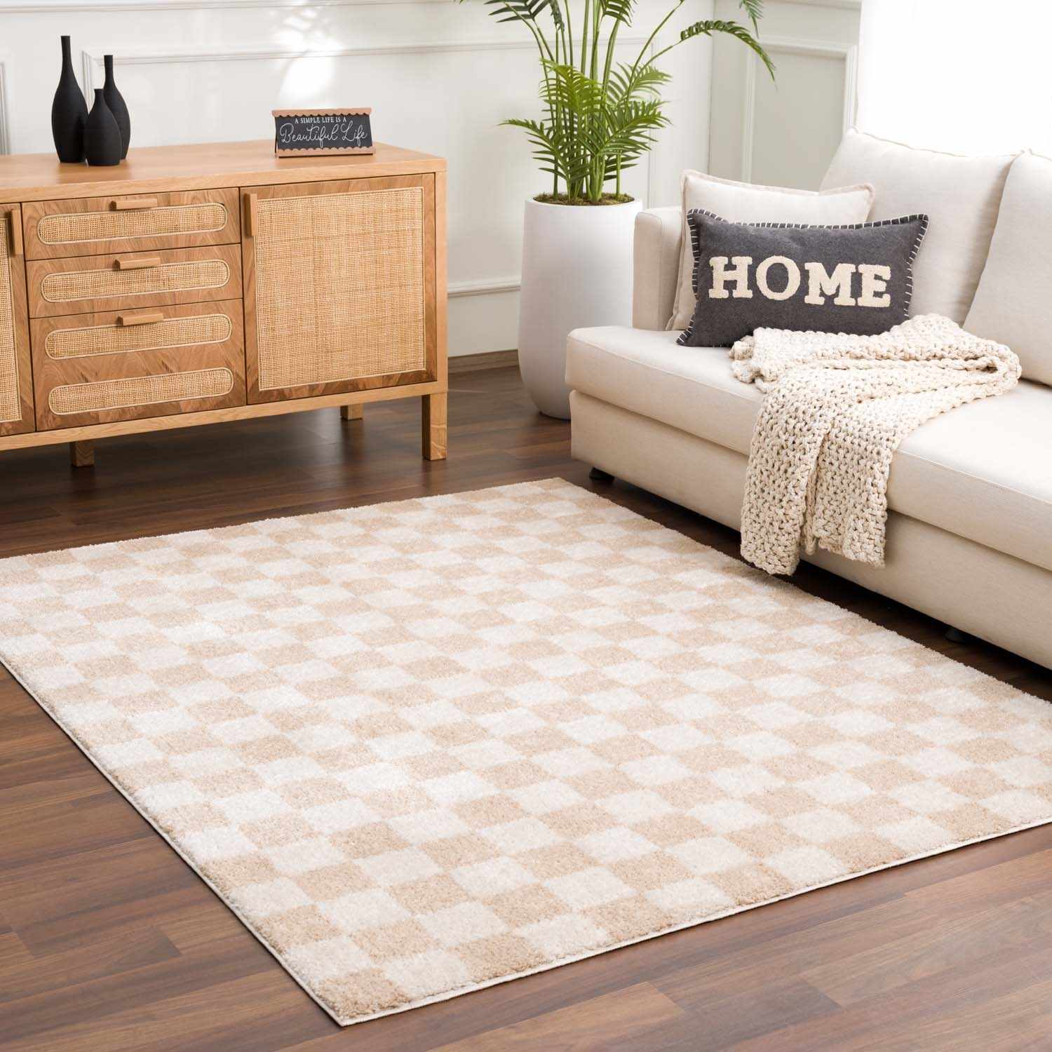 Canika Beige Washable Checkered Area Rug - Ornate Home