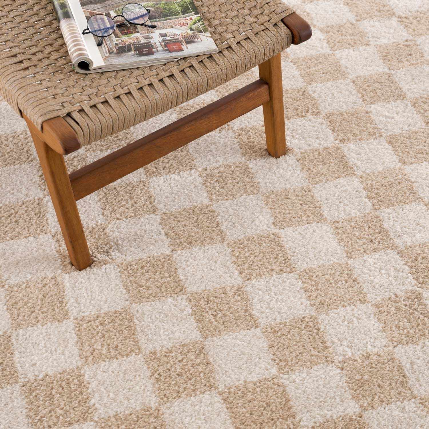 Canika Beige Washable Checkered Area Rug - Ornate Home