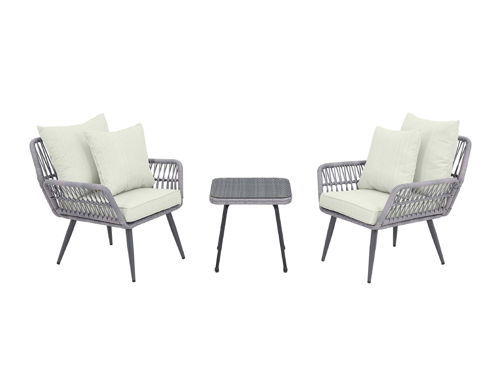 Cannes Patio 2-Person Seating Group with End Table with Cream Cushions - Ornate Home