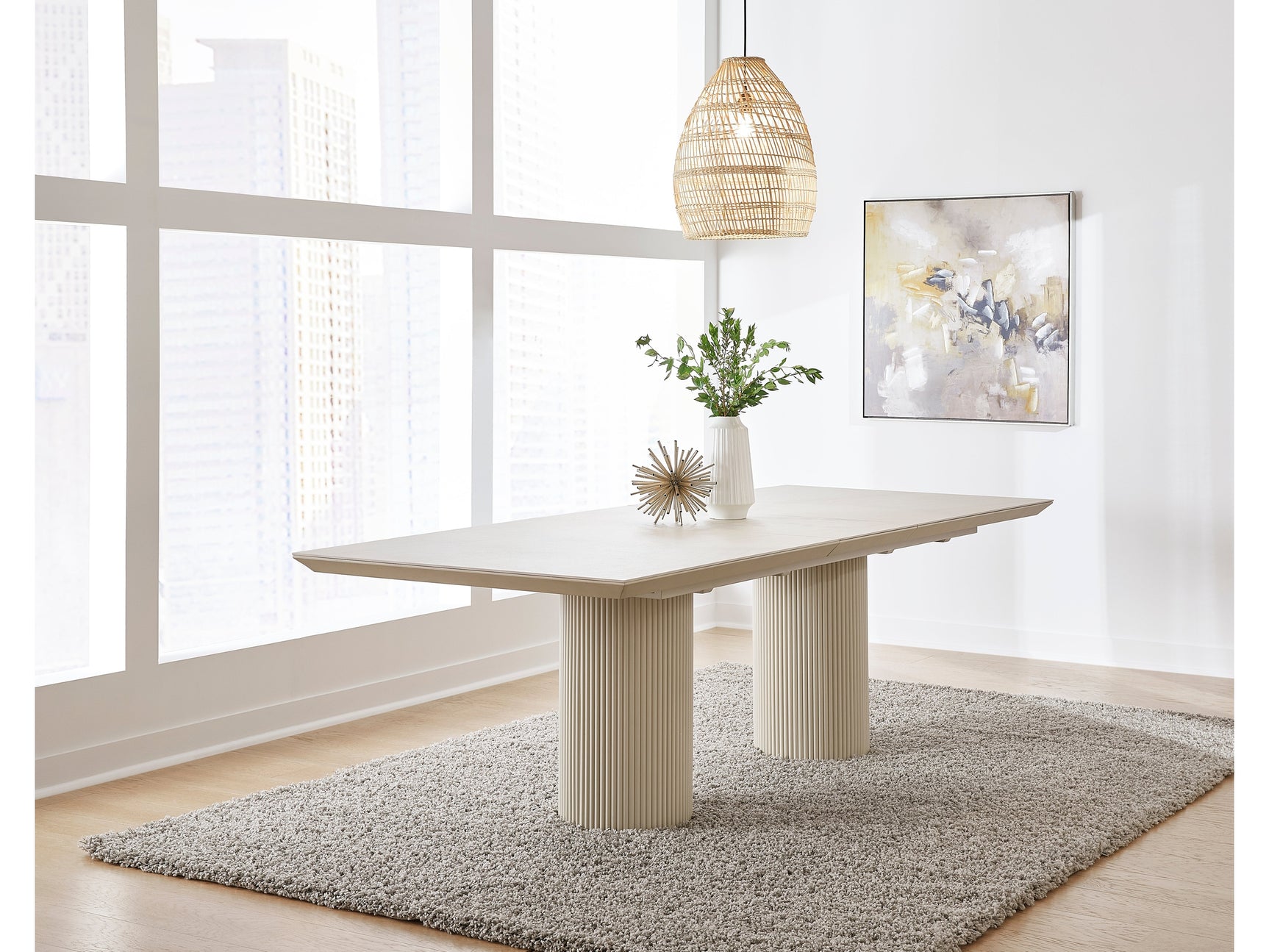 Cannon Sintered Stone/Ivory Double Pedestal Extension Dining Table - Ornate Home