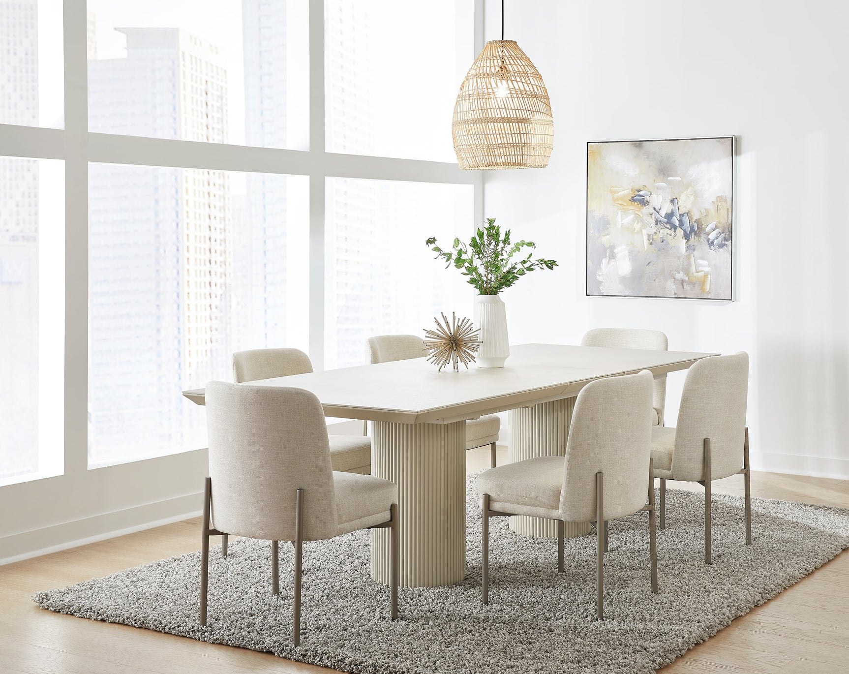 Cannon Sintered Stone/Ivory Double Pedestal Extension Dining Table - Ornate Home