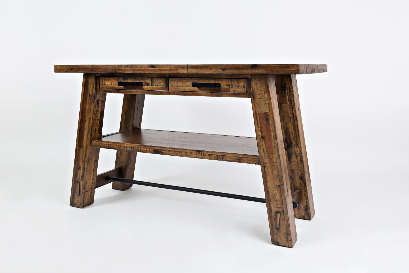 Cannon Valley Trestle Distressed Brown Sofa Table - Ornate Home