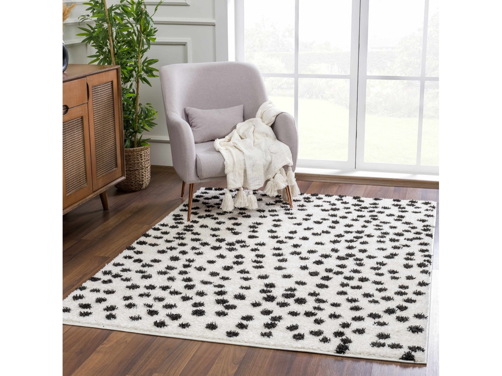 Cansu Black & White Dotted Area Rug - Ornate Home