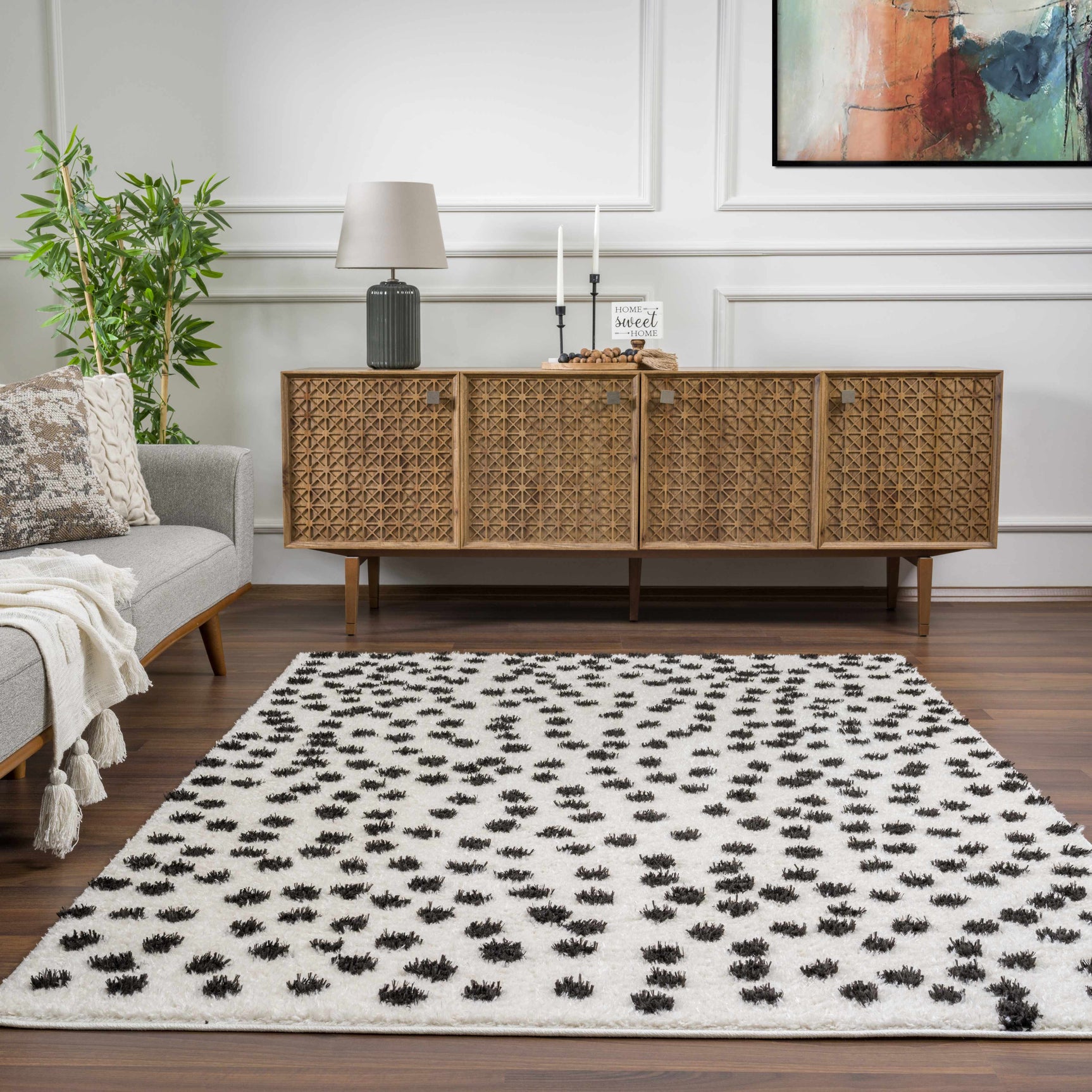 Cansu Black & White Dotted Area Rug - Ornate Home