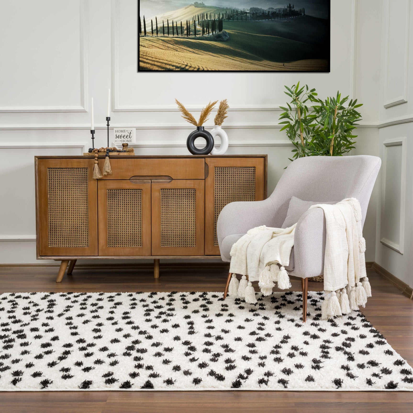 Cansu Black & White Dotted Area Rug - Ornate Home