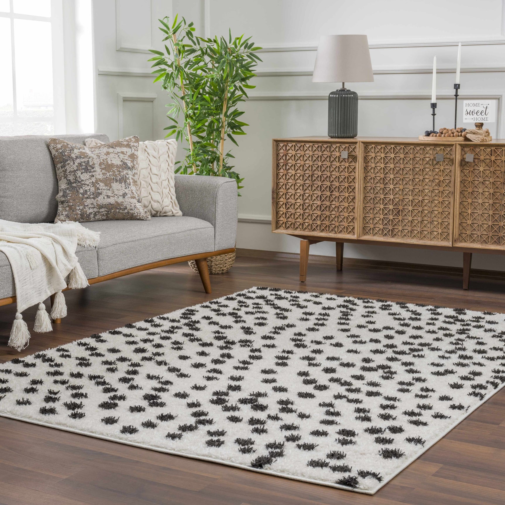 Cansu Black & White Dotted Area Rug - Ornate Home