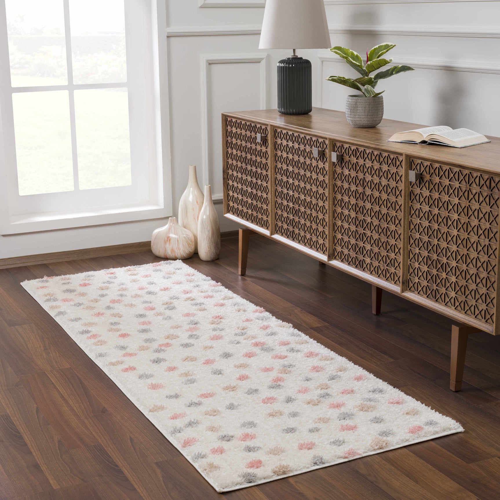 Cansu Pink & Cream Dotted Area Rug - Ornate Home