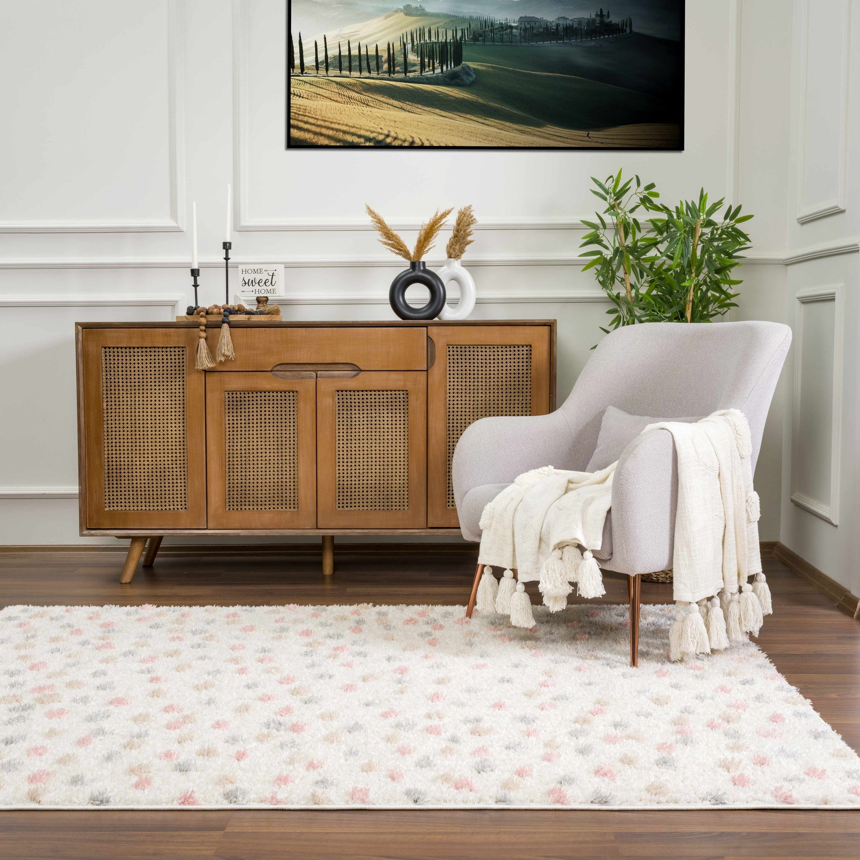 Cansu Pink & Cream Dotted Area Rug - Ornate Home