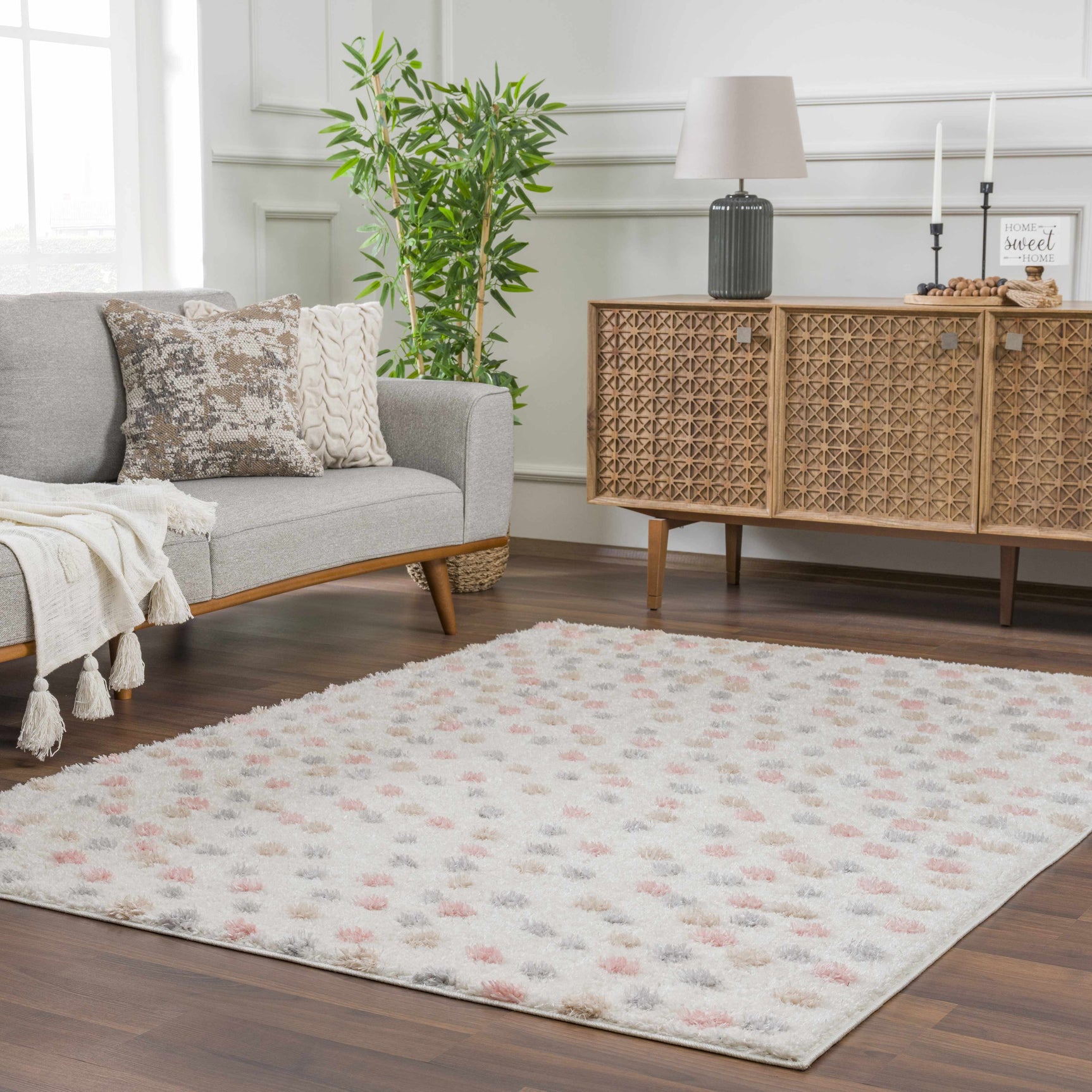 Cansu Pink & Cream Dotted Area Rug - Ornate Home