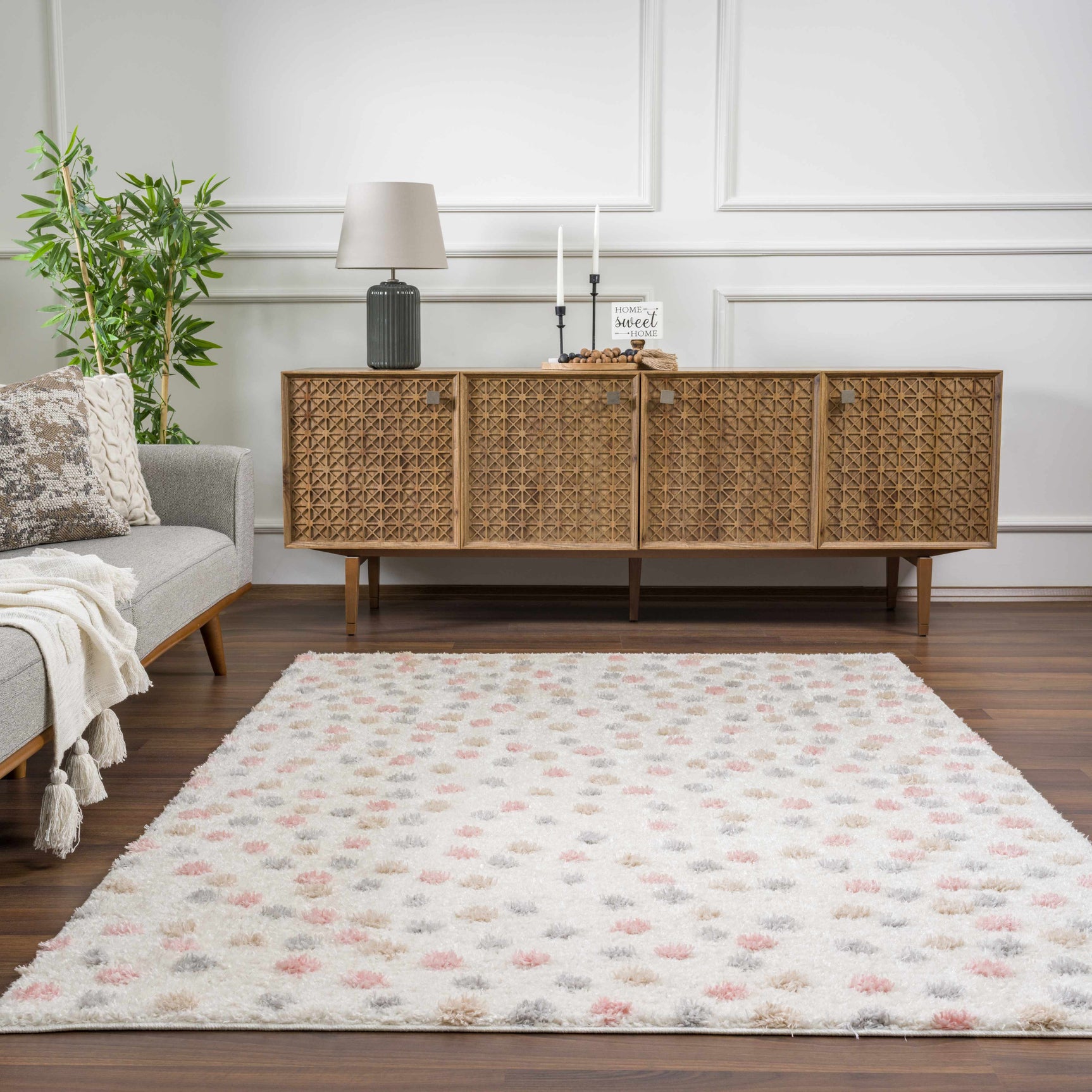 Cansu Pink & Cream Dotted Area Rug - Ornate Home