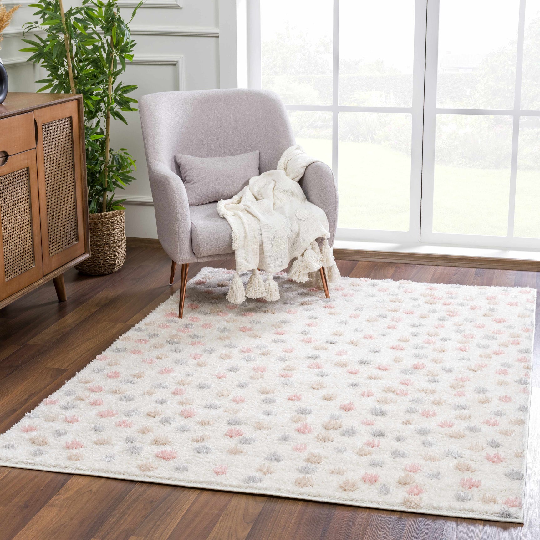 Cansu Pink & Cream Dotted Area Rug - Ornate Home