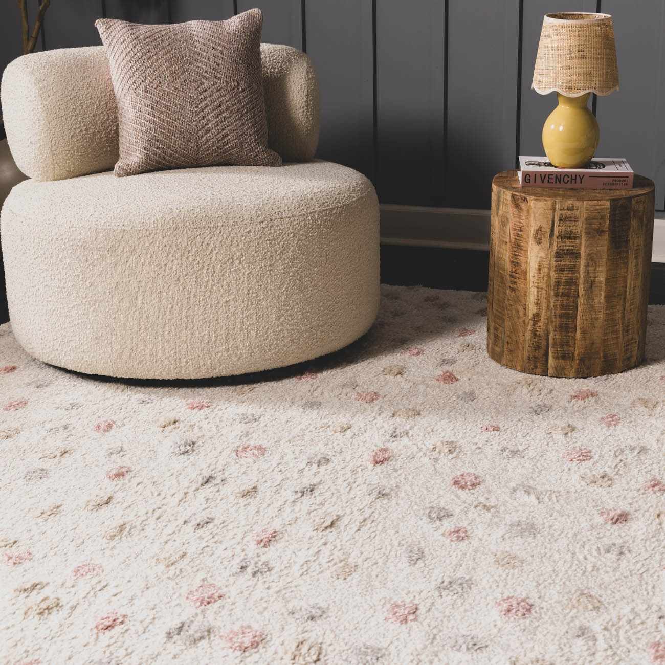 Cansu Pink & Cream Dotted Area Rug - Ornate Home