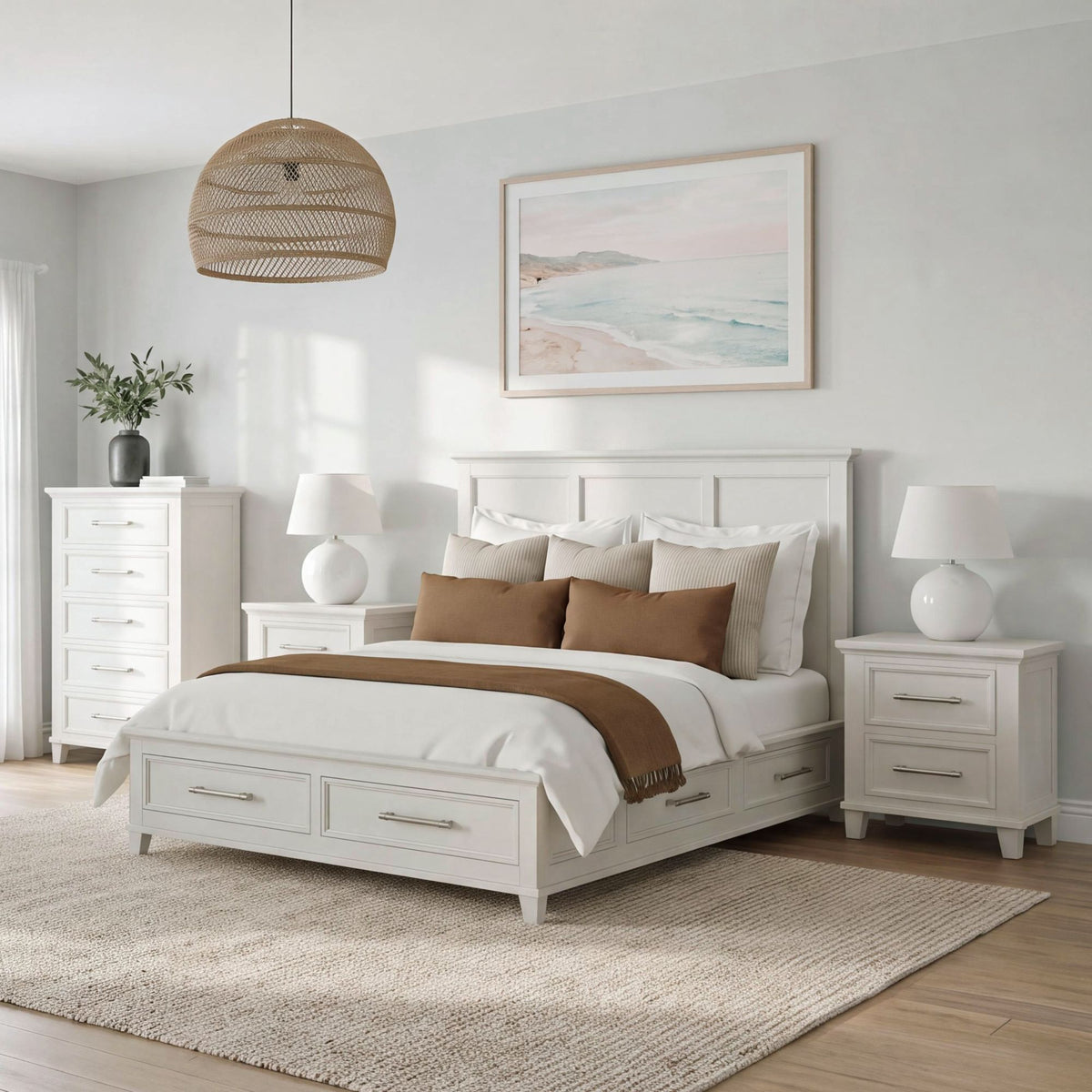 Canterbury Ivory 4-Piece Queen Storage Bedroom Set with 2 Nightstands & Chest - Ornate Home