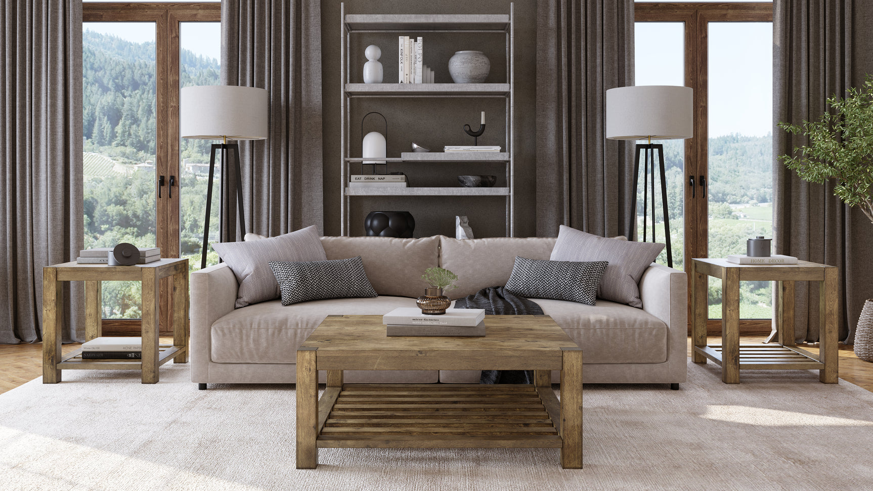 Canyon Solid Wood Rectangular End Table in Washed Grey - Ornate Home