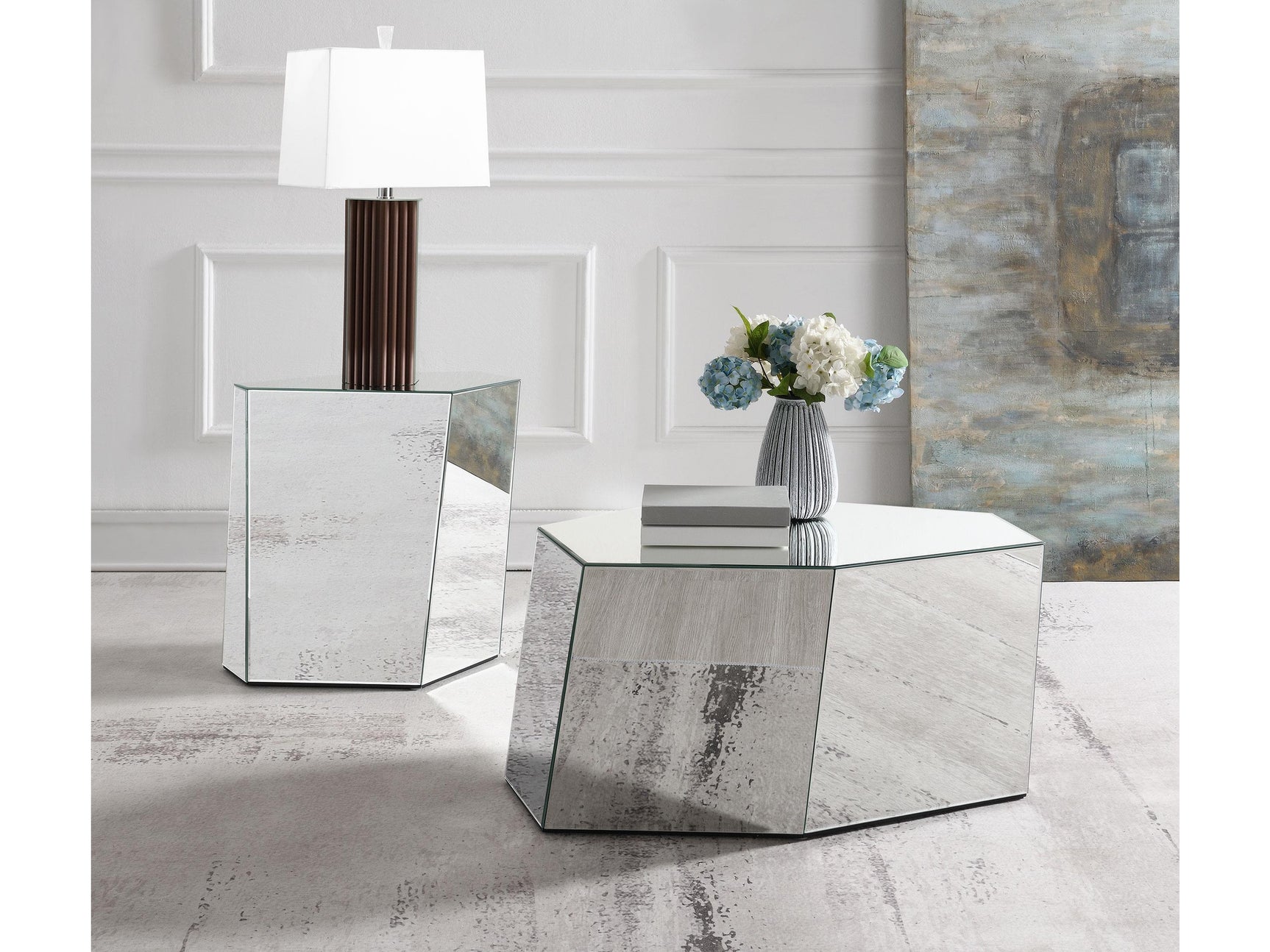 Capella Silver 2-piece Mirrored Coffee and End Table Set - Ornate Home