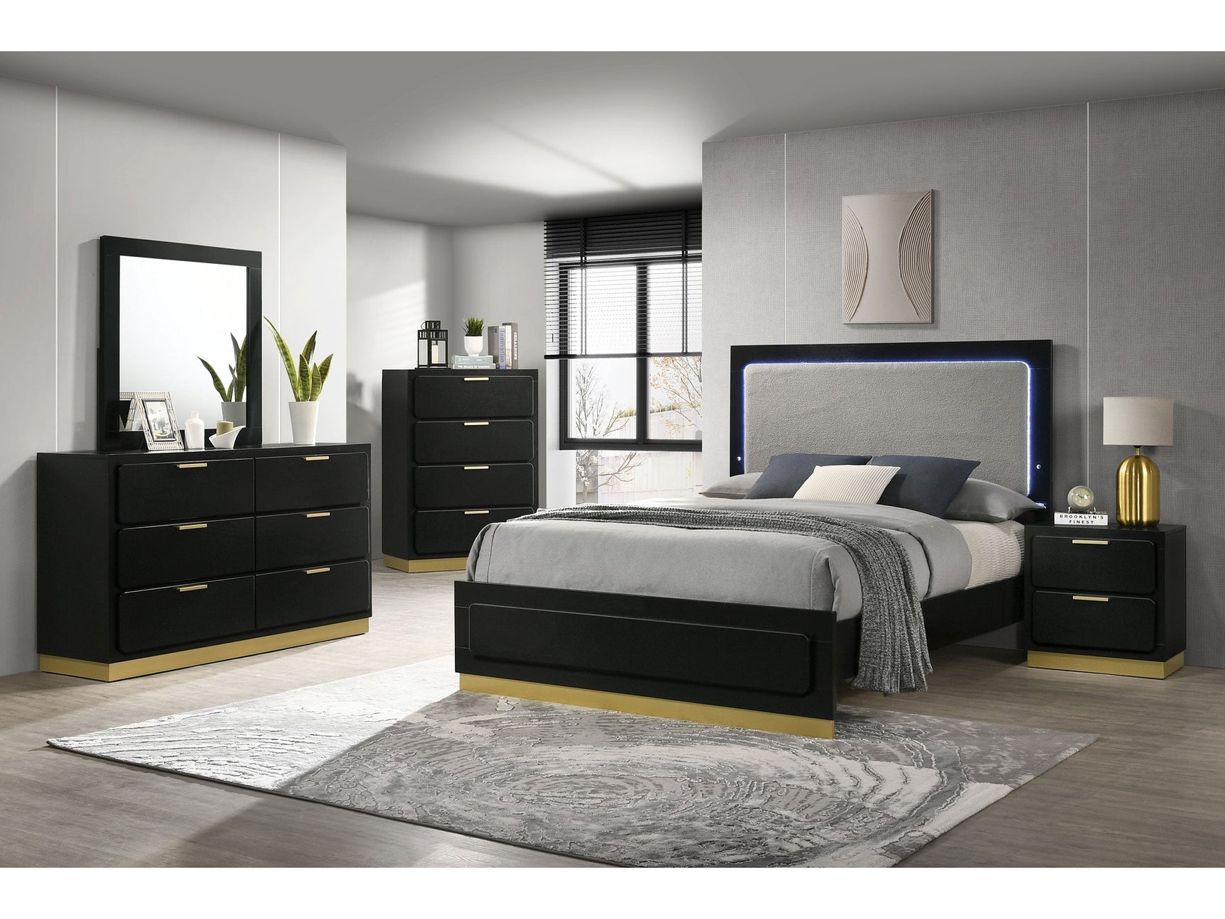 Caraway Black 5-piece California King Bedroom Set - Ornate Home