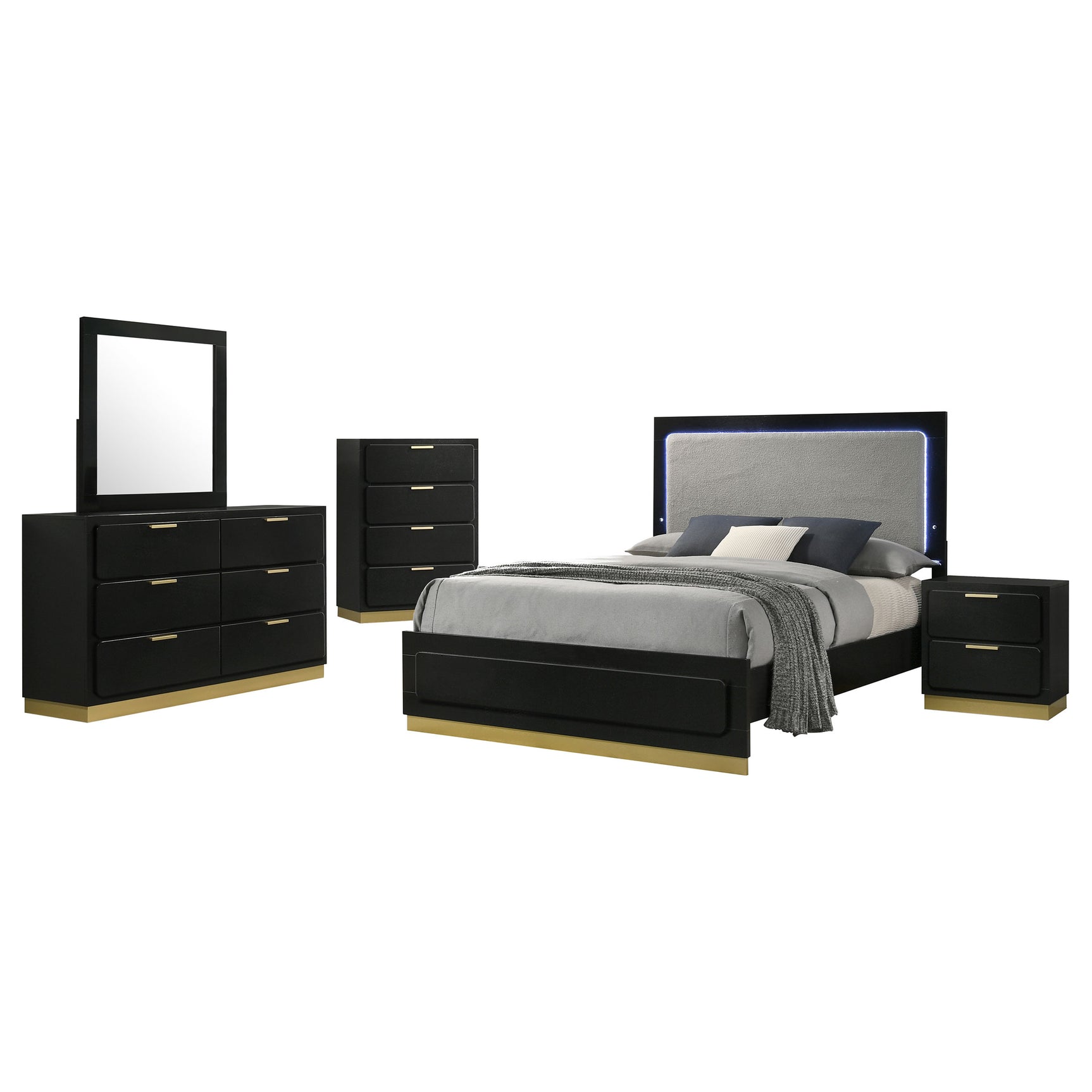 Caraway Black 5-piece California King Bedroom Set - Ornate Home