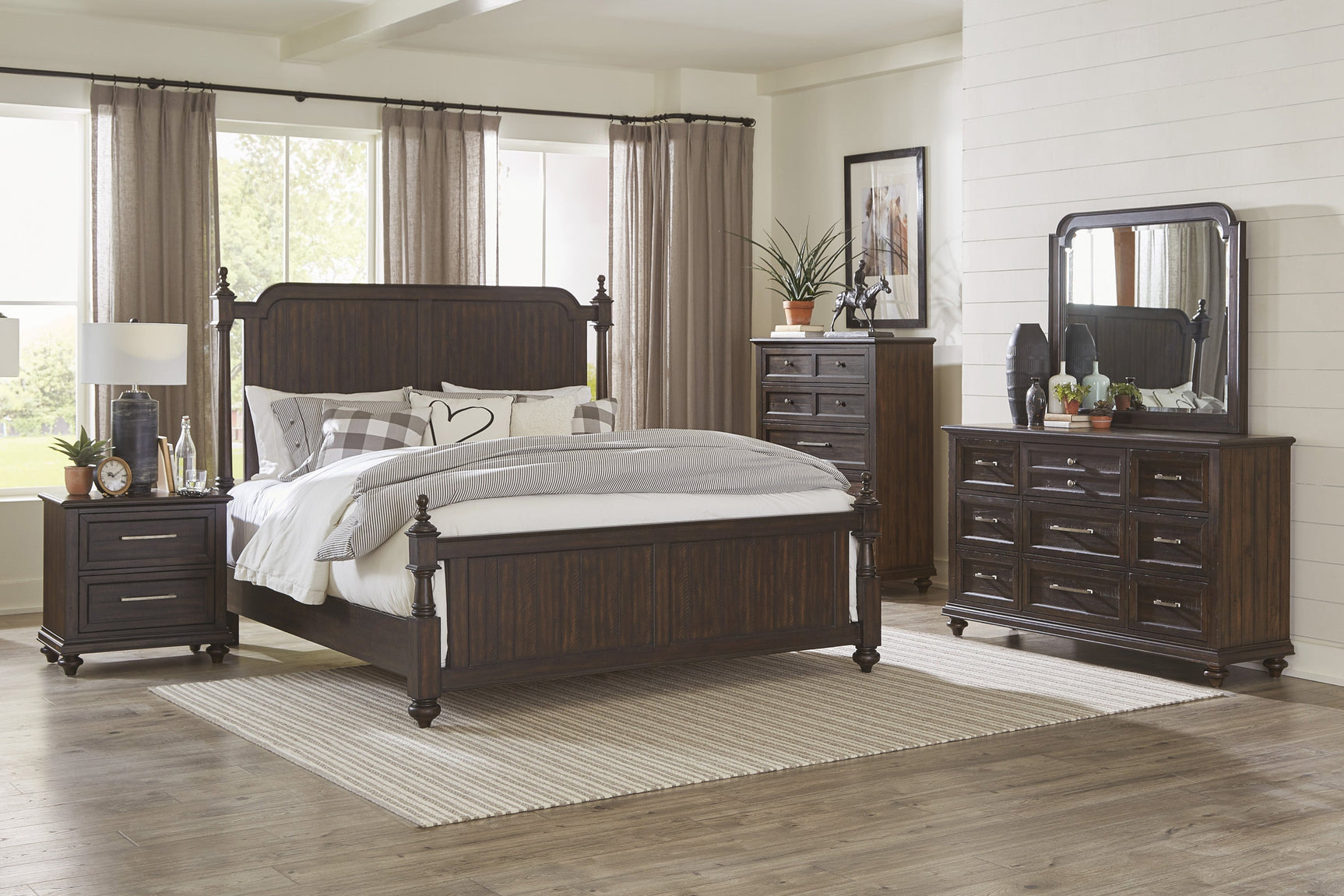 Cardano Driftwood Charcoal Queen Poster Bed - Ornate Home