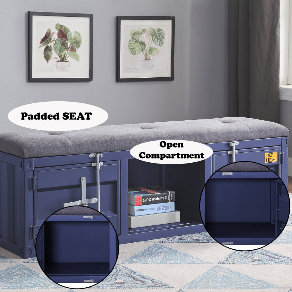 Cargo Gray Fabric & Blue Bench (Storage) - Ornate Home