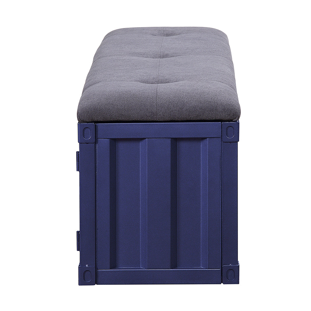 Cargo Gray Fabric & Blue Bench (Storage) - Ornate Home