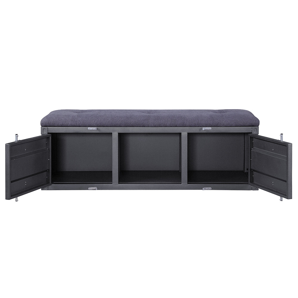 Cargo Gray Fabric & Gunmetal Bench (Storage) - Ornate Home