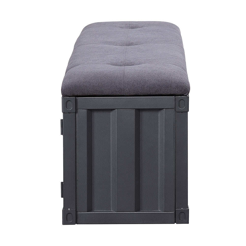 Cargo Gray Fabric & Gunmetal Bench (Storage) - Ornate Home