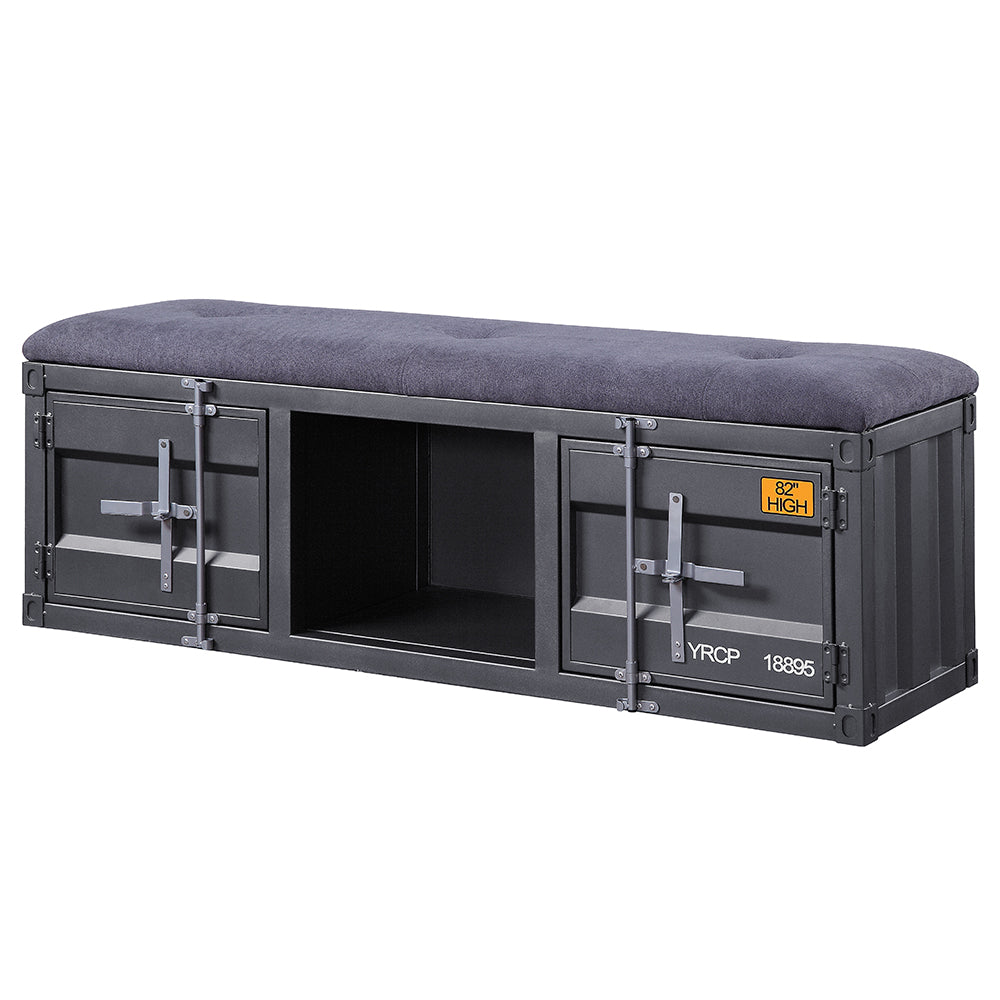 Cargo Gray Fabric & Gunmetal Bench (Storage) - Ornate Home