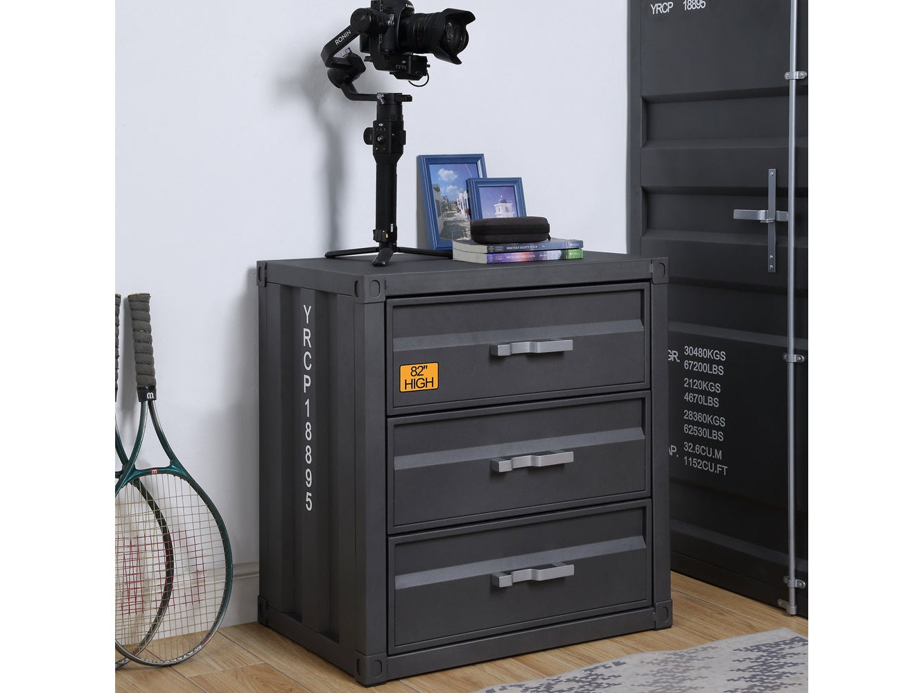 Cargo Gunmetal Chest W/3 Drawers - Ornate Home