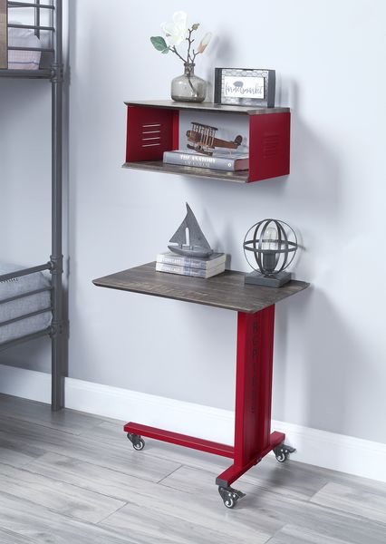 Cargo Red Accent Table W/Wall Shelf - Ornate Home