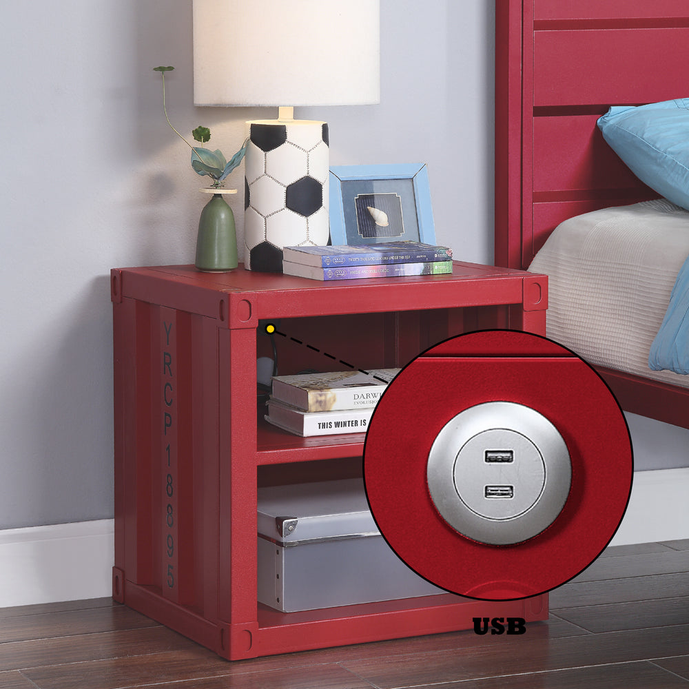 Cargo Red Nightstand (USB) - Ornate Home